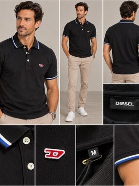 Diesel Black Polo with Blue Accent Trim